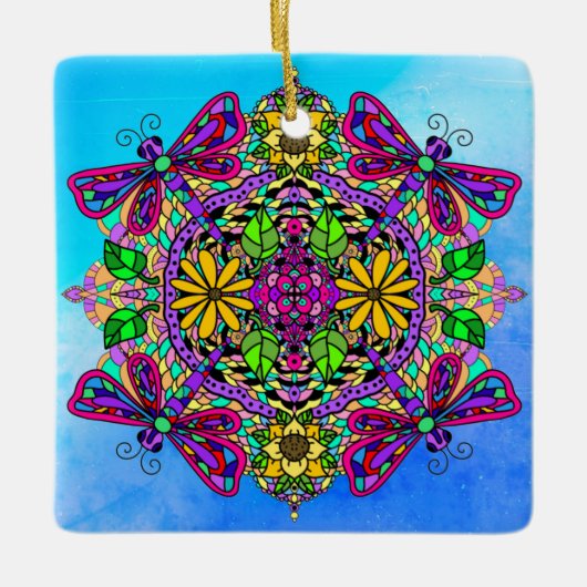 kleurrijke libel Mystical Mandala Ceram Keramisch Ornament (Voorkant)