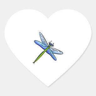 Kleurrijke libel op een tak hart sticker