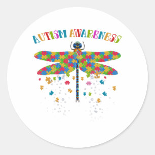 Kleurrijke libel voor Autisme Awareness Day Ronde Sticker