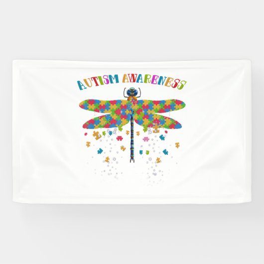 Kleurrijke libel voor Autisme Awareness Day Spandoek (Horizontaal)