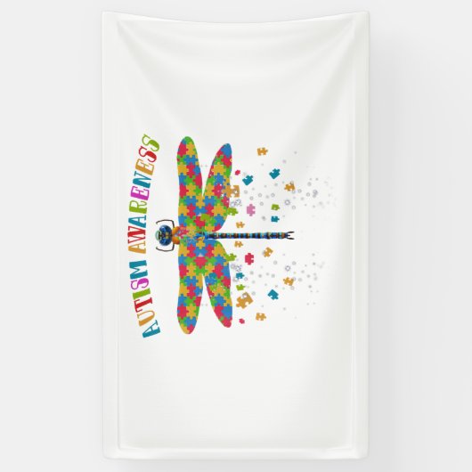 Kleurrijke libel voor Autisme Awareness Day Spandoek (Verticaal)