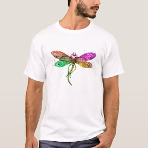 Kleurrijke Libelle Kunst Grafische Crew Neck T-shirt