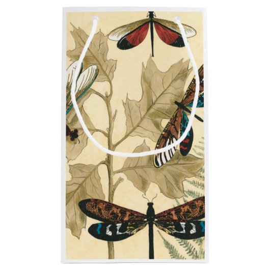 Kleurrijke libellen die boven bladeren drijven klein cadeauzakje (Achterkant)