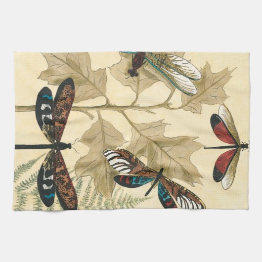 Kleurrijke libellen die boven bladeren drijven theedoek (Horizontaal)