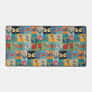 Kleurrijke Libellen En Rozen Patchwork Bureaumat