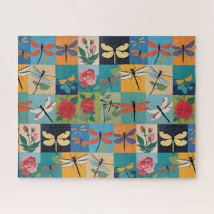 Kleurrijke Libellen En Rozen Patchwork Legpuzzel