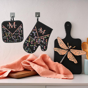 Kleurrijke libellen gepersonaliseerd ovenwant & pannenlap set