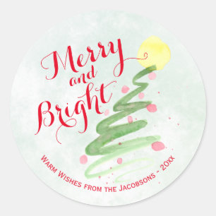 Kleurrijke & Licht Abstracte Aquarel Kerstboom Ronde Sticker