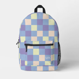 Kleurrijke Lichtblauwe Checkerboard Monogram Initi Bedrukte Rugzak
