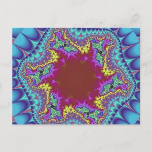 Kleurrijke lichtblauwe, roze en bordeaux fractal briefkaart (Voorkant)