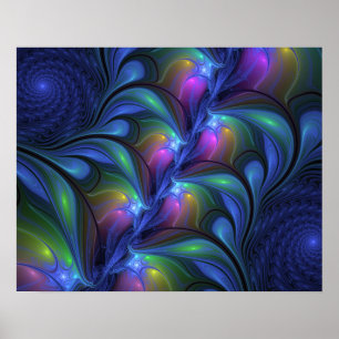 Kleurrijke Lichtgevende Abstracte Blauwe Roze Groe Poster