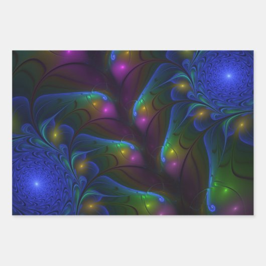 Kleurrijke Lichtgevende Abstracte Moderne Trippy F Inpakpapier Vel (Voorkant 2)