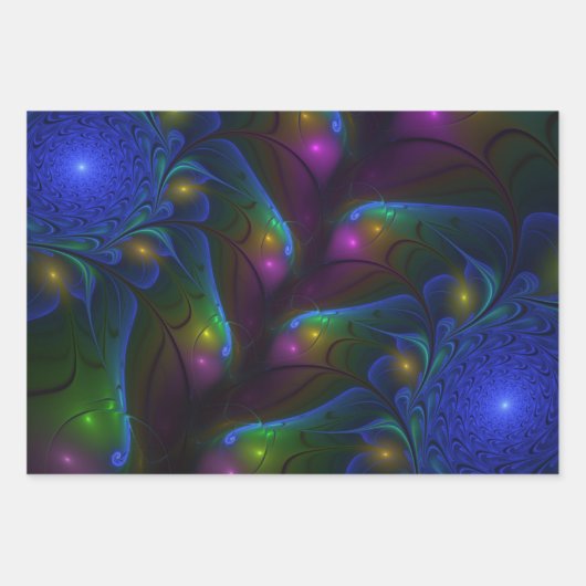 Kleurrijke Lichtgevende Abstracte Moderne Trippy F Inpakpapier Vel (Voorkant 3)