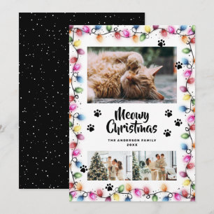 Kleurrijke Lichtjes Zwarte Foto Meowy Kerstkaart