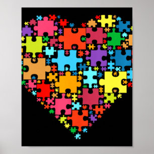 Kleurrijke liefdesharten Vorm - Puzzel Autisme Awa Poster