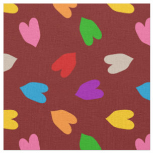 Kleurrijke liefdeshartjes op rood patroon stof