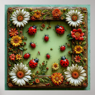 Kleurrijke Lieveheersbeestjes Bloemen Cadeau Voor Poster