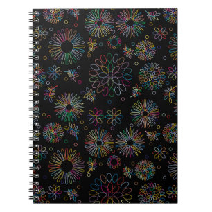 Kleurrijke lijn kunst spiraal bloemen patroon op z notitieboek