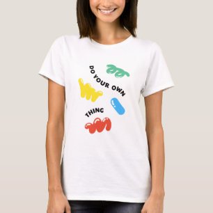 Kleurrijke lijntekst en tekst met kromme tekst t-shirt