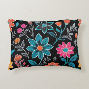 Kleurrijke Linoprint bloemenpatroon Accent Kussen