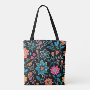 Kleurrijke Linoprint bloemenpatroon Draagtas