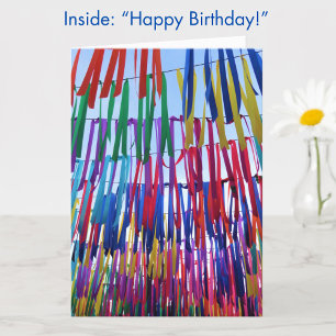Kleurrijke linten Modern Happy Birthday Kaart
