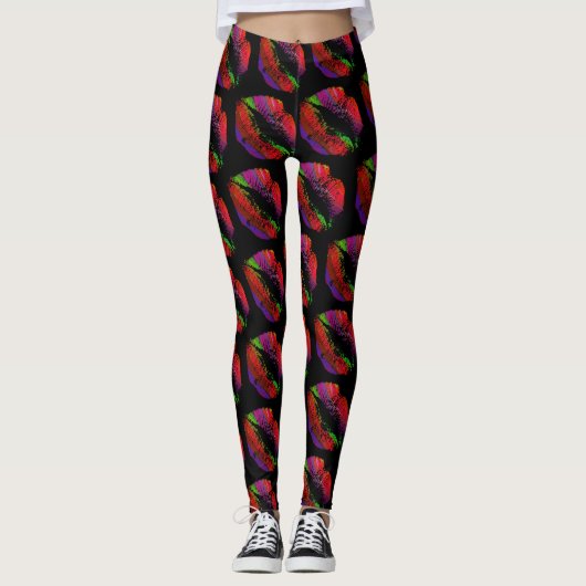 Kleurrijke Lippen Modern Zwart #3 Leggings (Voorkant)