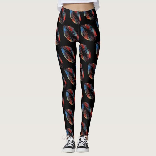 Kleurrijke Lippen Modern Zwart #7 Leggings (Voorkant)