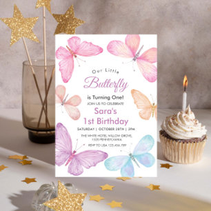 Kleurrijke Little Butterfly Girl '1st Birthday Kaart