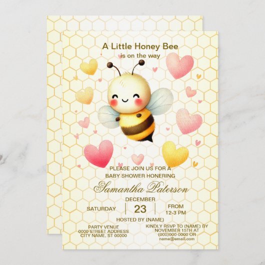 Kleurrijke Little Honey Bee Baby shower Schattige Kaart (Voorkant / Achterkant)