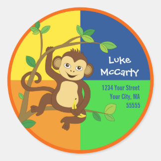Kleurrijke Little Monkey Adreslabel Ronde Sticker