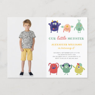 Kleurrijke Little Monster Kind foto verjaardag Uitnodiging Briefkaart