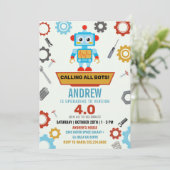 Kleurrijke Little Robot Party Theme Verjaardag Kaart (Staand voorkant)