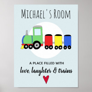 Kleurrijke Locomotief Trein Naam Babykamer Poster