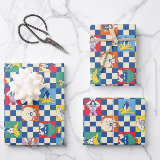 Kleurrijke LOONEY TUNES™ Checker Toss Pattern Inpakpapier Vel (Voorkant)