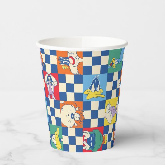 Kleurrijke LOONEY TUNES™ Checker Toss Pattern Papieren Bekers (Links)