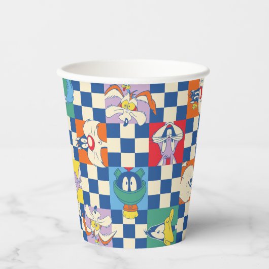 Kleurrijke LOONEY TUNES™ Checker Toss Pattern Papieren Bekers (Voorkant)