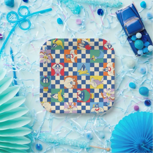 Kleurrijke LOONEY TUNES™ Checker Toss Pattern Papieren Bordje (Feest)