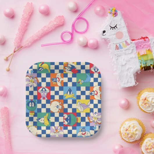 Kleurrijke LOONEY TUNES™ Checker Toss Pattern Papieren Bordje (Feest)