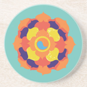 Kleurrijke Lotus Bloem Yin & Yang Mandala Zandsteen Onderzetter