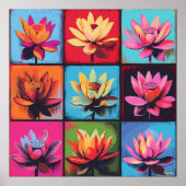 Kleurrijke Lotus Grid Pop Art – Levendige Bloemenm Poster (Voorkant)