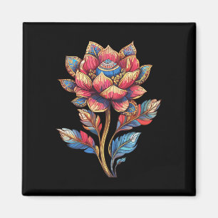 Kleurrijke Lotus Mandala Bloem Met Sierlijke Blade Magneet