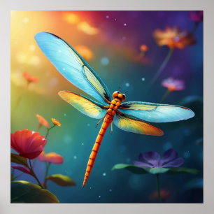 ** Kleurrijke Lotus Pond Dragonfly Blauw Poster