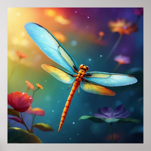 ** Kleurrijke Lotus Pond Dragonfly Blauw Poster (Voorkant)