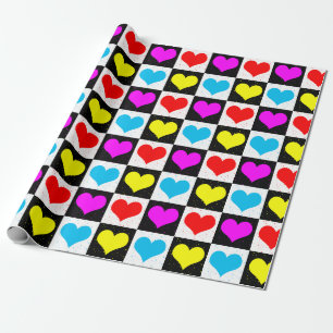Kleurrijke Love Hearts geometrische blokprint Cadeaupapier