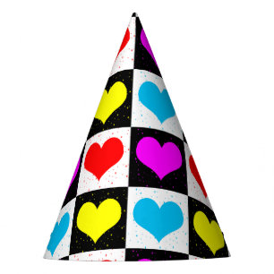 Kleurrijke Love Hearts geometrische blokprint Feesthoedjes