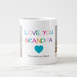 Kleurrijke "Love You Grandpa" tekst en aangepaste  Extra Grote Beker