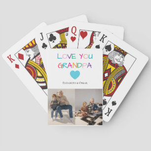 Kleurrijke "Love You Grandpa" tekst en aangepaste Pokerkaarten