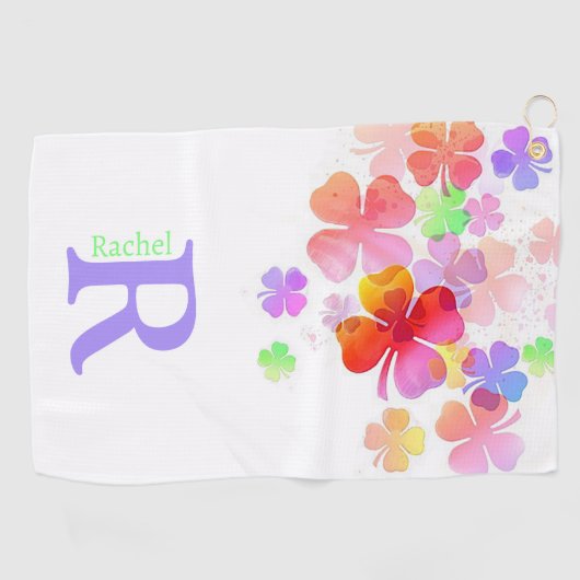 Kleurrijke Lucky Four Leaf Clovers monogram Golfhanddoek (Horizontaal)
