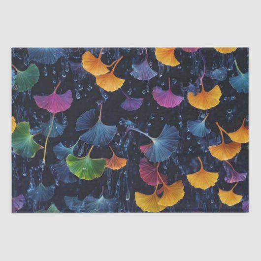 Kleurrijke Luminogram Ginkgo Bladeren Decoupage / Tissuepapier (Voorkant)